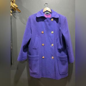 Purple Double Breasted Wool Blend Pea Coat Gold Anchor Buttons Harve Benard Vtg